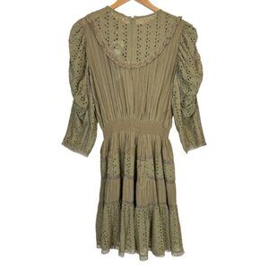 byTimo Slub Green Khaki Tiered Eyelet Lace Mini Dress NWT